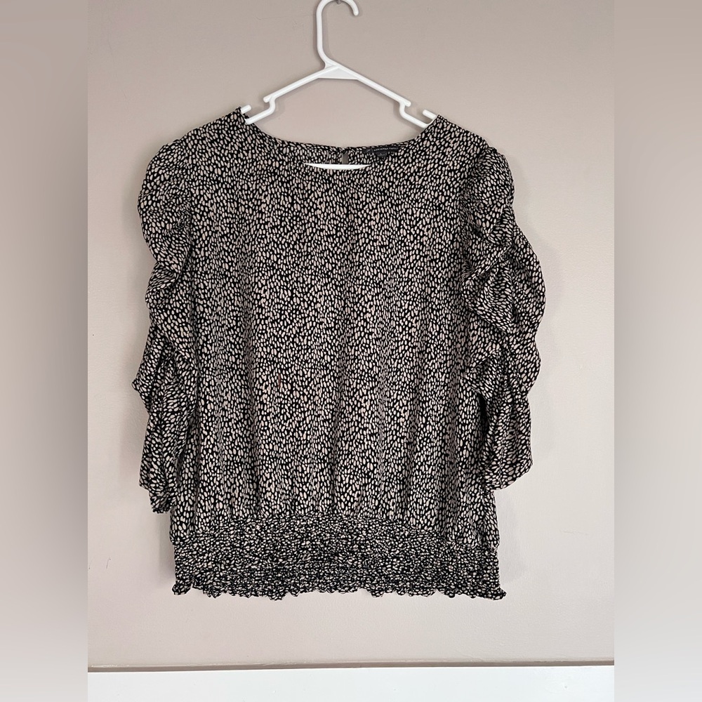 Adrianna Papell Black and White Ruffle Blouse